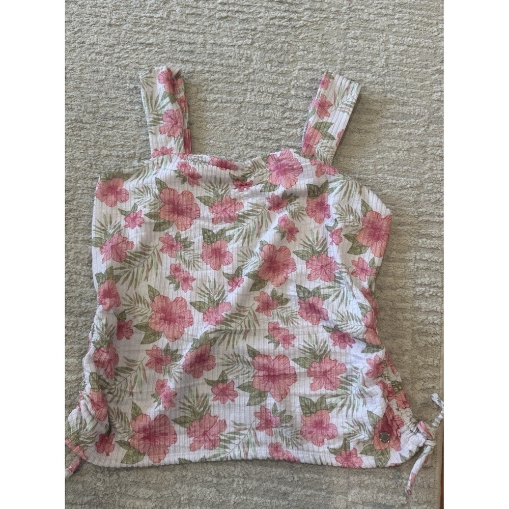 Justice‎ Floral Top Blouse Sweetheart Neck Thick Straps Pink Flowers Girls Sz XL